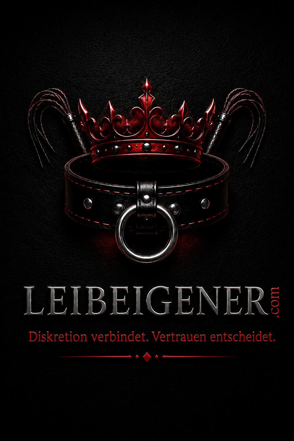 LEIBEIGENER.com — dunkelrote Krone auf schwarzem Lederhalsband